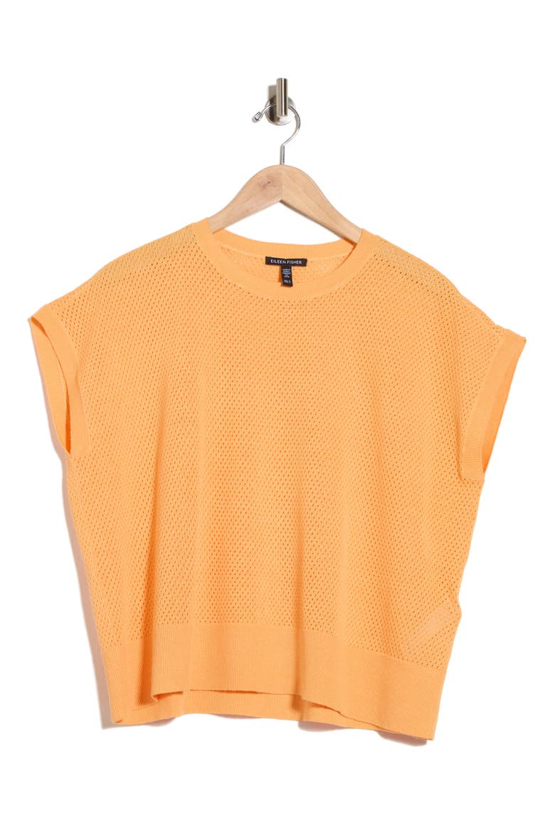 Crewneck Short Sleeve Pointelle Sweater, Alternate, color, CANTALOUPE