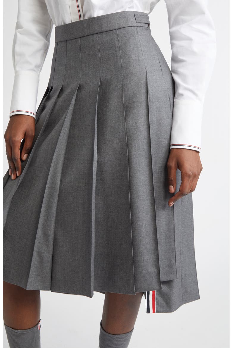 Drop Back Pleated Merino Wool Skirt, Alternate, color, MED GREY