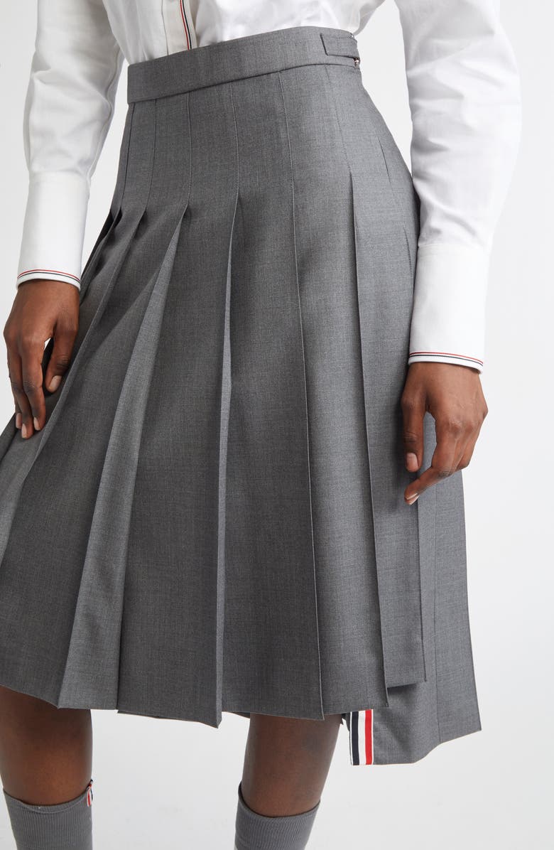Thom Browne Drop Back Pleated Merino Wool Skirt, Alternate, color, Med Grey