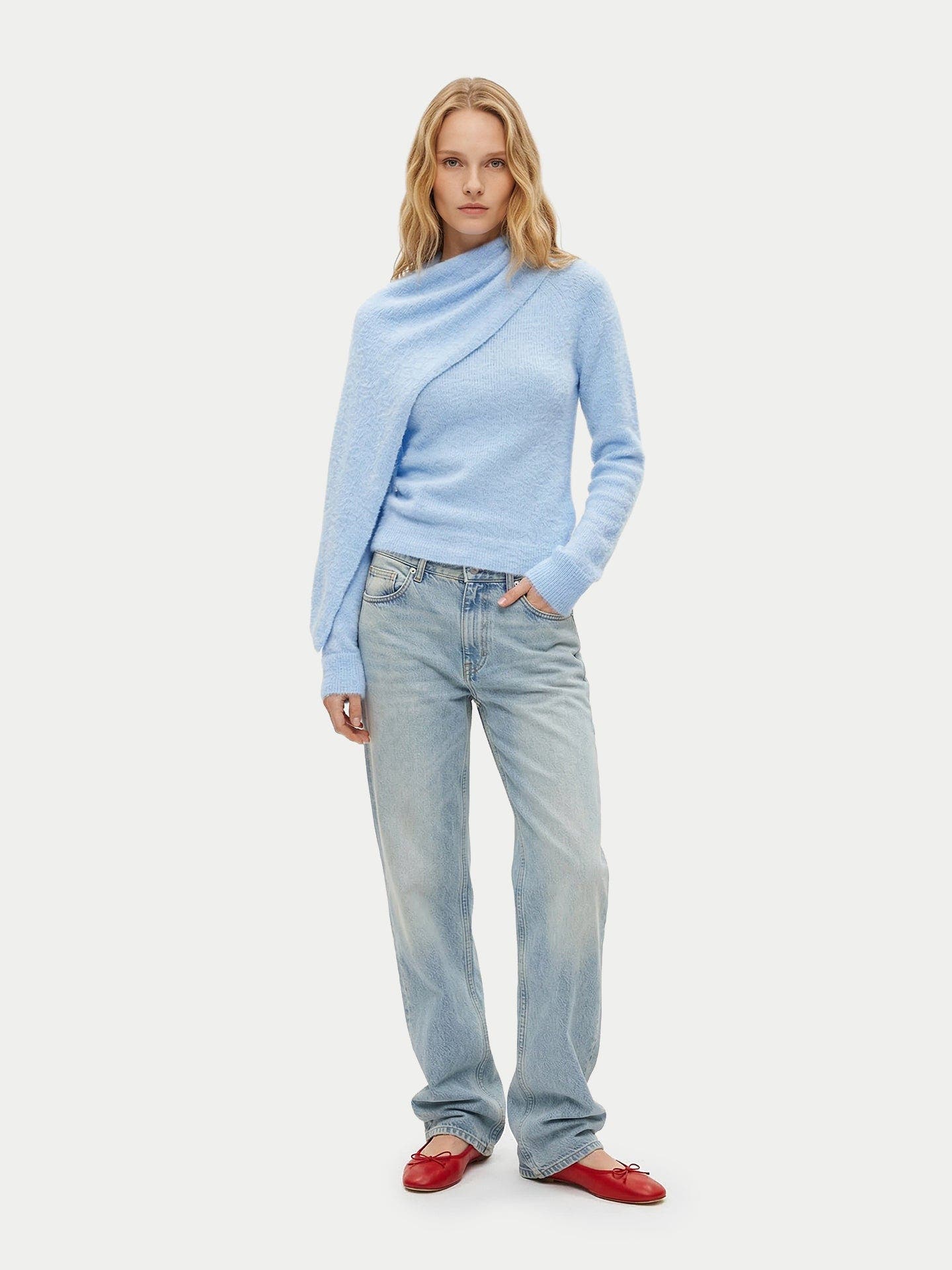 Cashmere Sweater with Draped Scarf - image 4