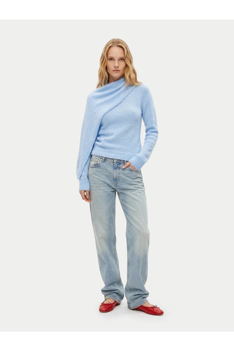 Cashmere Sweater with Draped Scarf, Alternate, color, light-blue