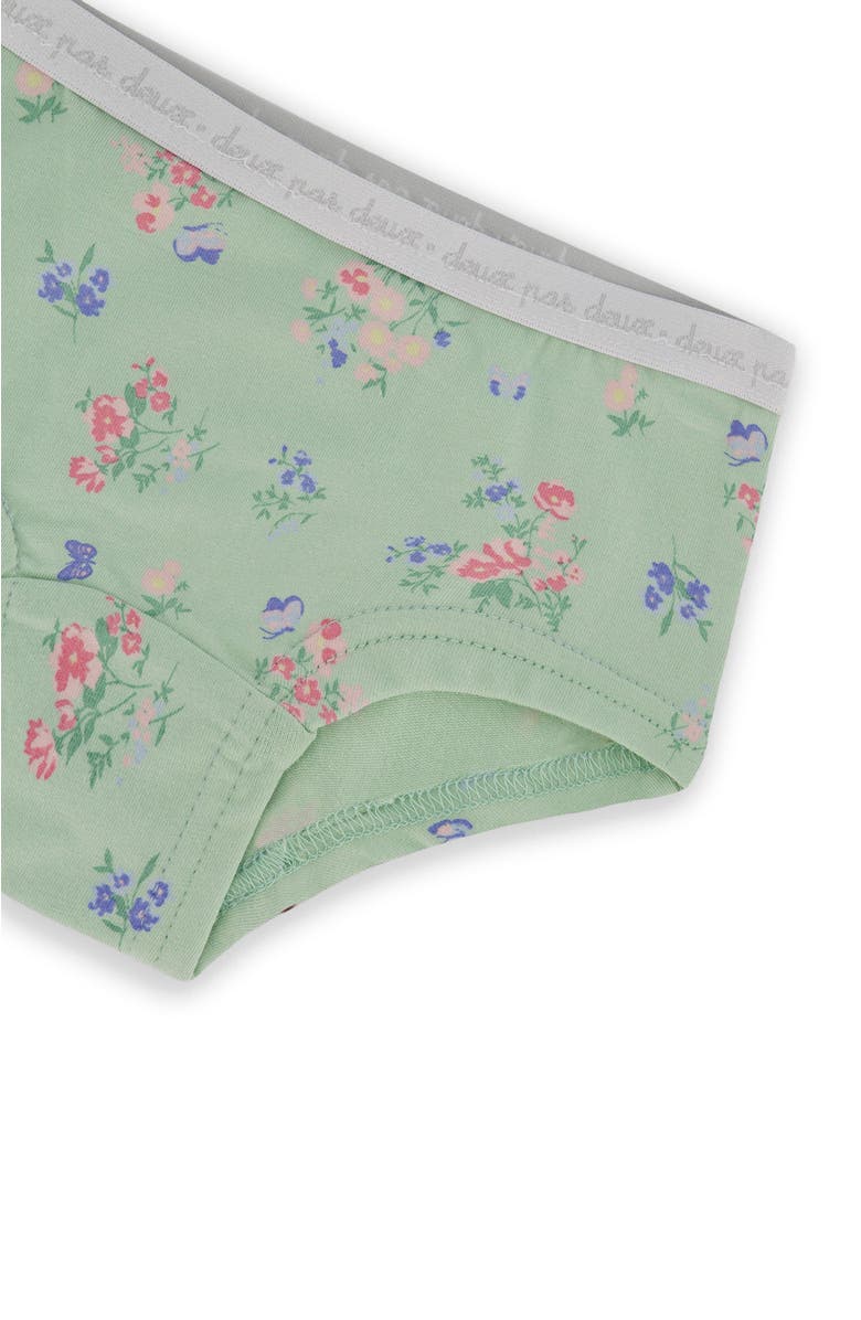 Deux par Deux Girl's Printed Organic Cotton Boyshort Panty Small Pink And Blue Flowers On Light Sage, Alternate, color,