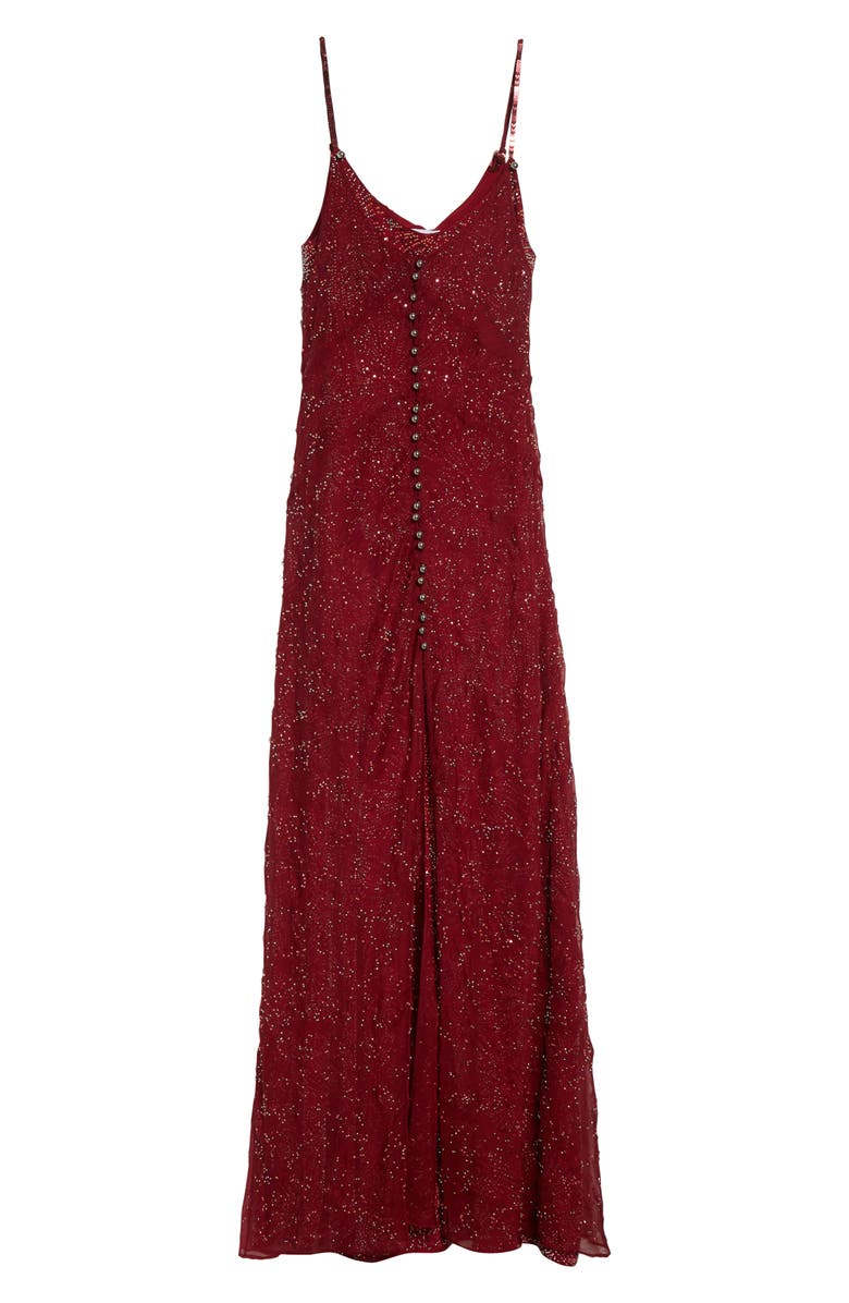 Rabanne Faux Pearl Embellished Chiffon Dress, Main, color, Red Wine