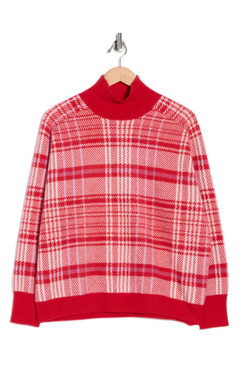 vineyard vines Cashmere Mock Neck Sweater, Alternate, color, Mia Plaid - Red Velvet