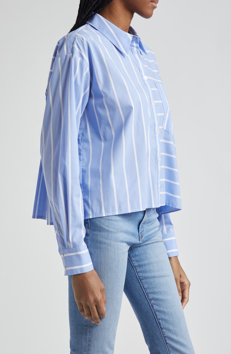 Veronica Beard Kinley Directional Stripe Cotton Blend Button-Up Shirt, Alternate, color, Hydrangea/ White