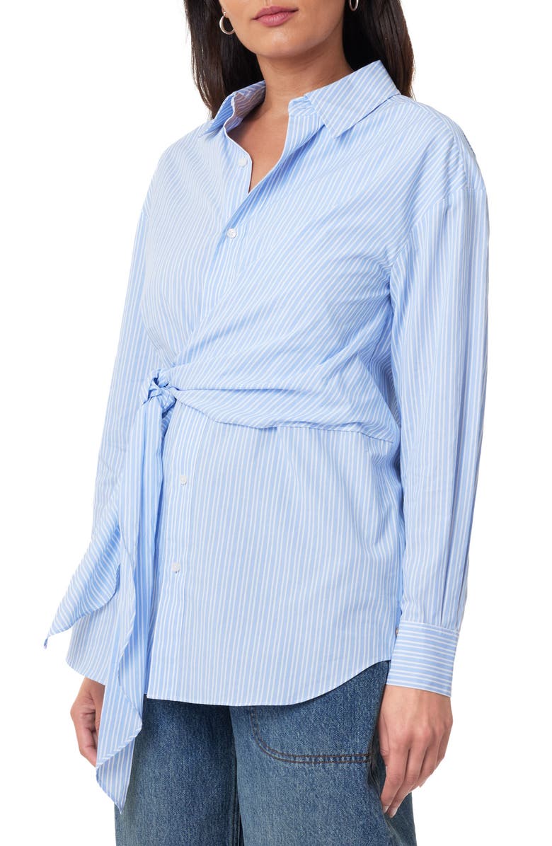 Scotch & Soda Stripe Side Tie Button-Up Cotton Shirt, Alternate, color, Sky Blue/ White Stripe