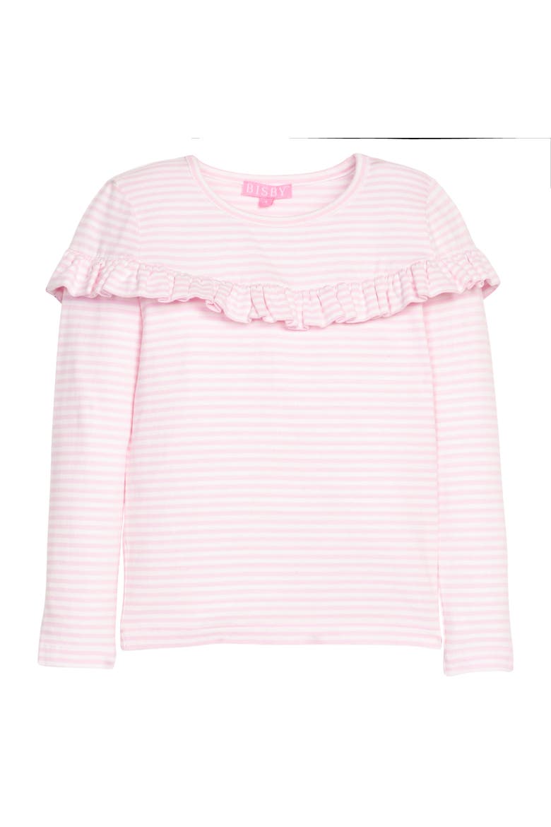Kids' Front Ruffle Emily Top, Main, color, Pale Pink Stripe
