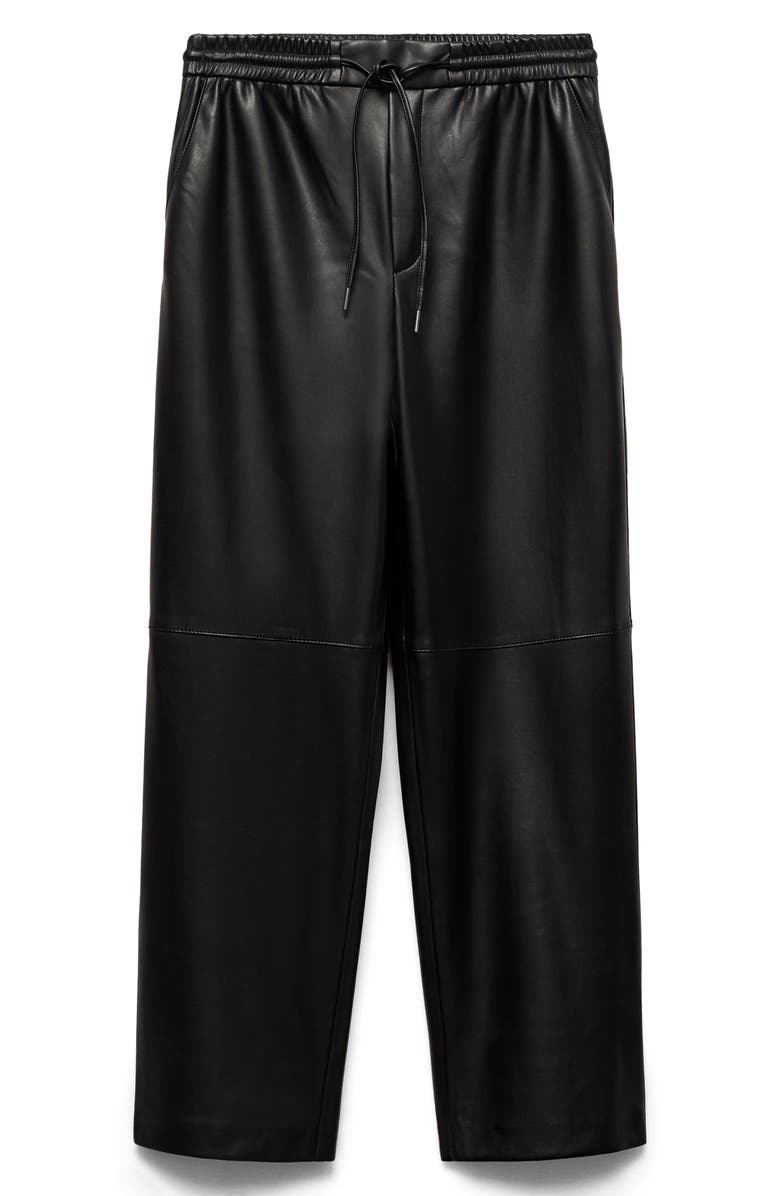 MANGO Faux Leather Drawstring Pants, Alternate, color, Black