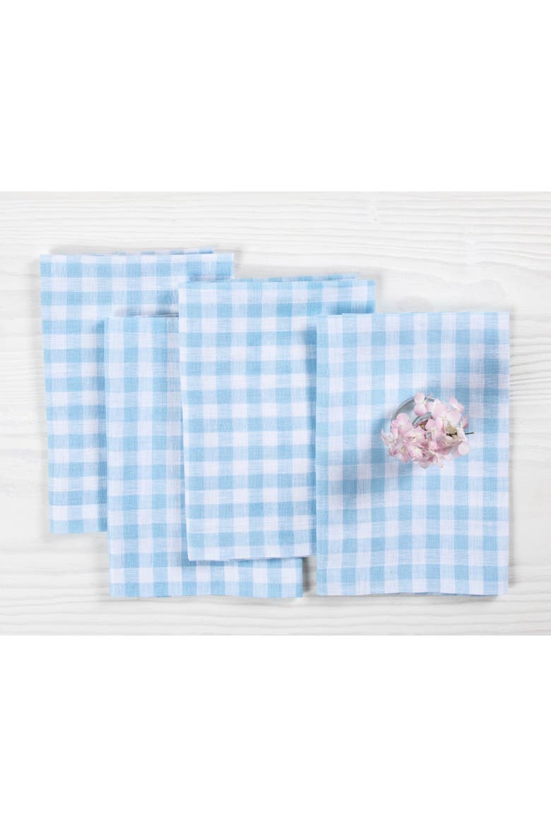 Linen Dinner Napkins Set of 4, 20 x 20" - Gingham Check, Main, color, Blue Bell