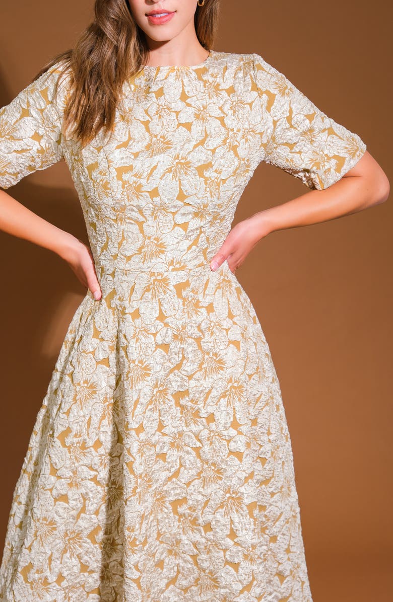 FLYING TOMATO Solid Midi Dress, Alternate, color, Mustard