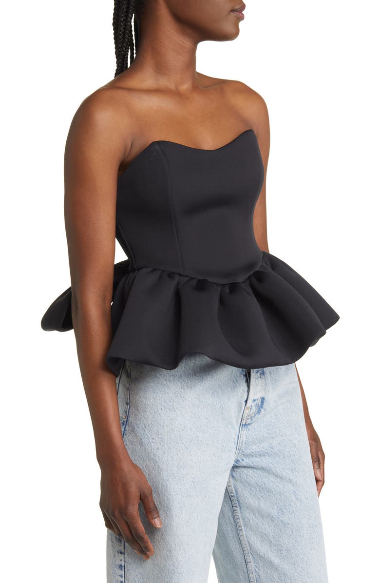 ASOS DESIGN Strapless Peplum Scuba Top, Alternate, color,