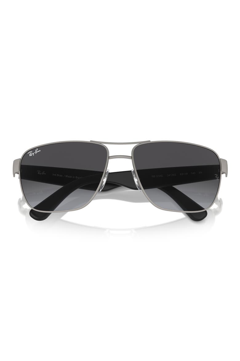 RB3745L 63mm Oversize Gradient Rectangular Sunglasses, Alternate, color, BRUSHED GUNMETAL / GREY
