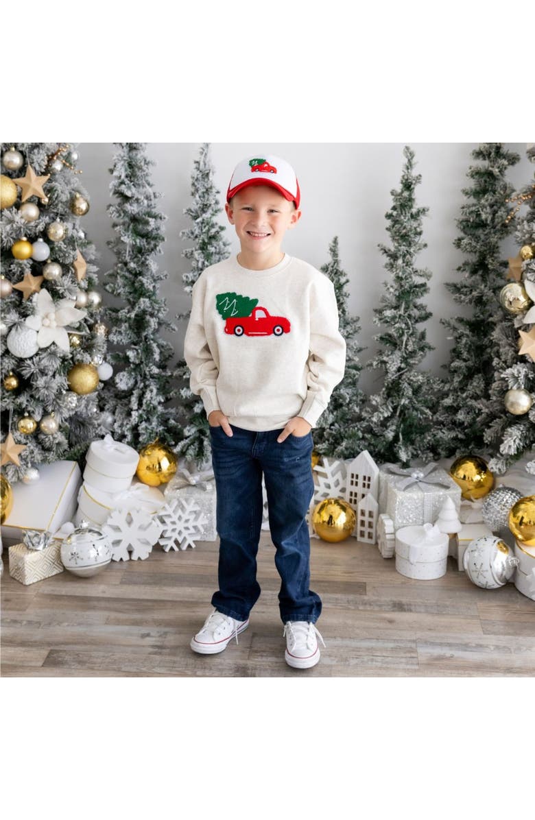 Sweet Wink Christmas Truck Patch Sweatshirt, Alternate, color, Natural