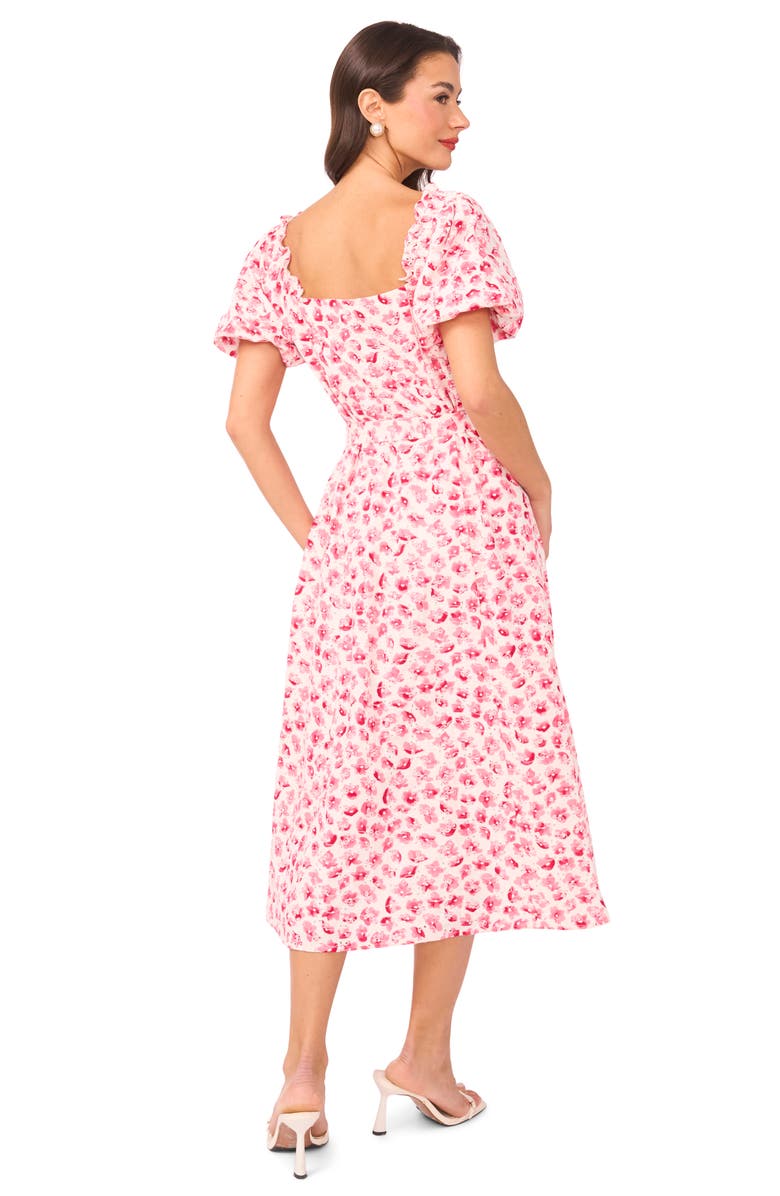 CeCe Floral Puff Sleeve Cotton Midi Dress, Alternate, color, Rose Cerise