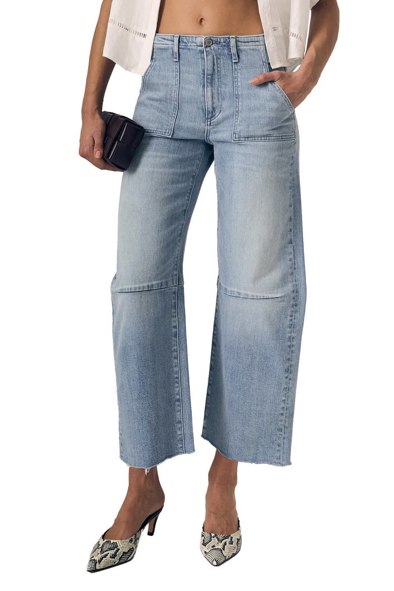 Utility Raw Hem Crop Barrel Jeans, Main, color, MONTEREY