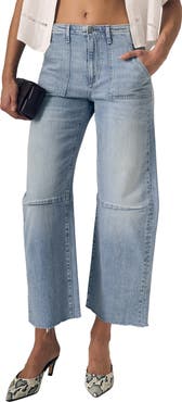 LE JEAN Utility Raw Hem Crop Barrel Jeans
