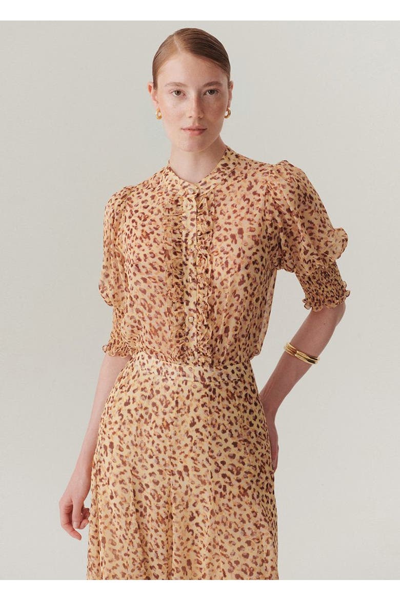 Esther Patterned Ruffle Piping Chiffon Shirt, Alternate, color, MULTI COLOR