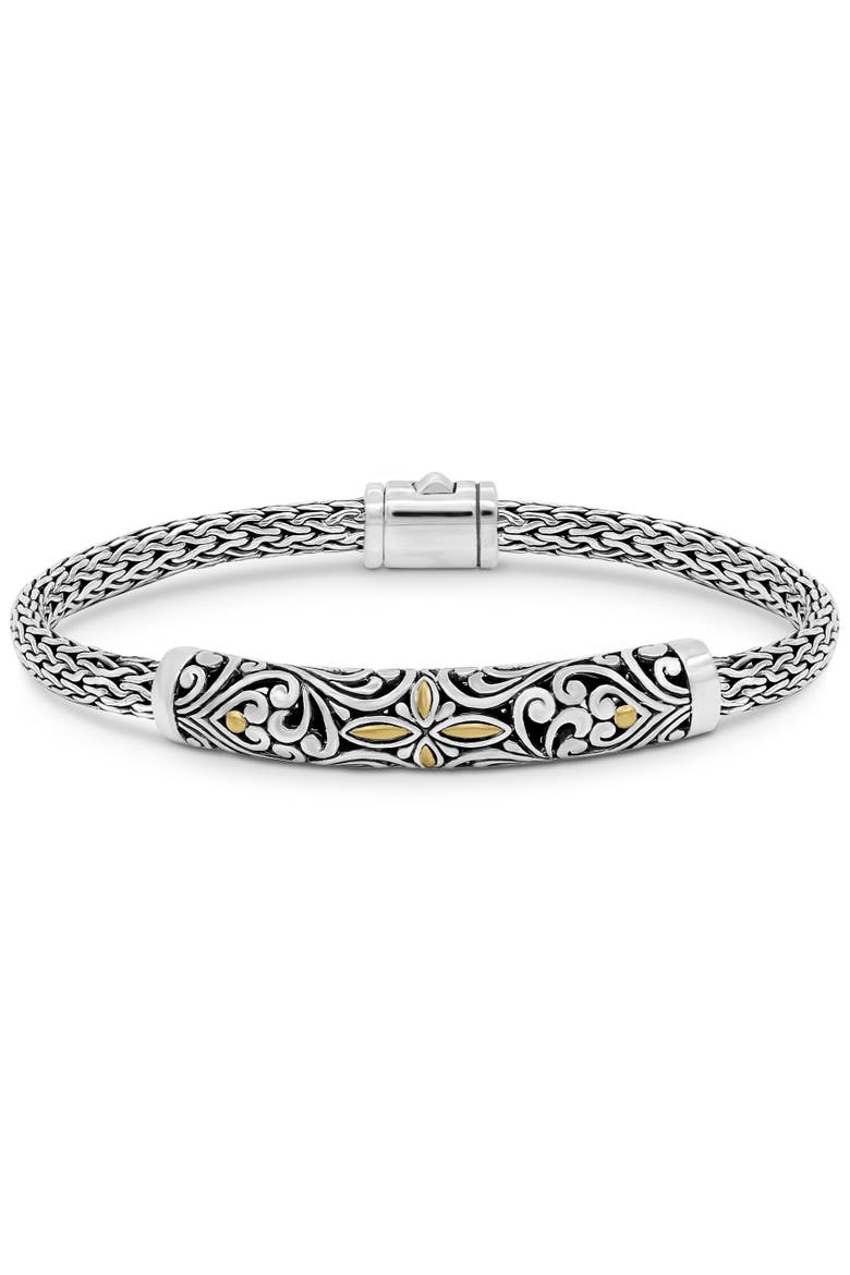 Bali Filigree with Dragon Bone Chain Bracelet in Sterling Silver and 18K Gold, 5mm, Main, color, Silver