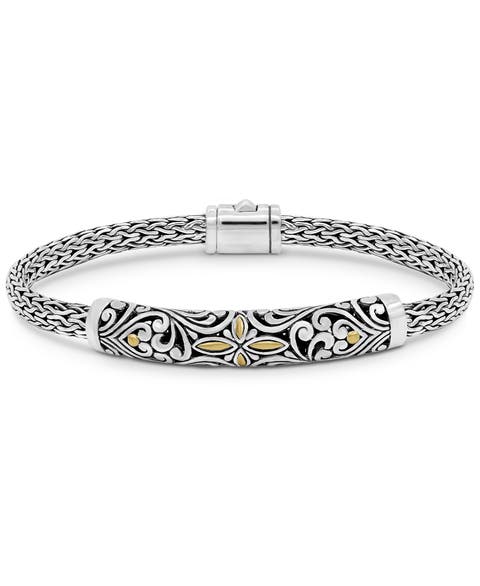 Bali Filigree with Dragon Bone Chain Bracelet in Sterling Silver and 18K Gold, 5mm