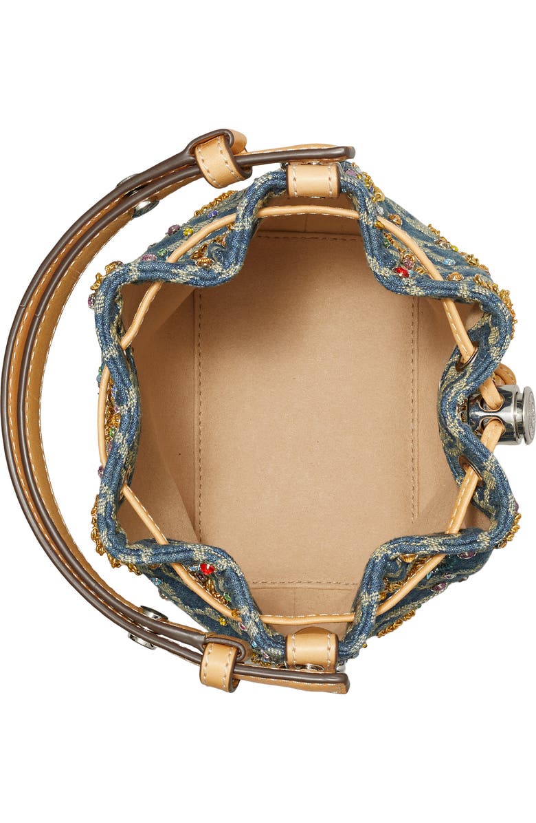 Tory Burch T Monogram Embellished Denim Bucket Bag, Alternate, color,