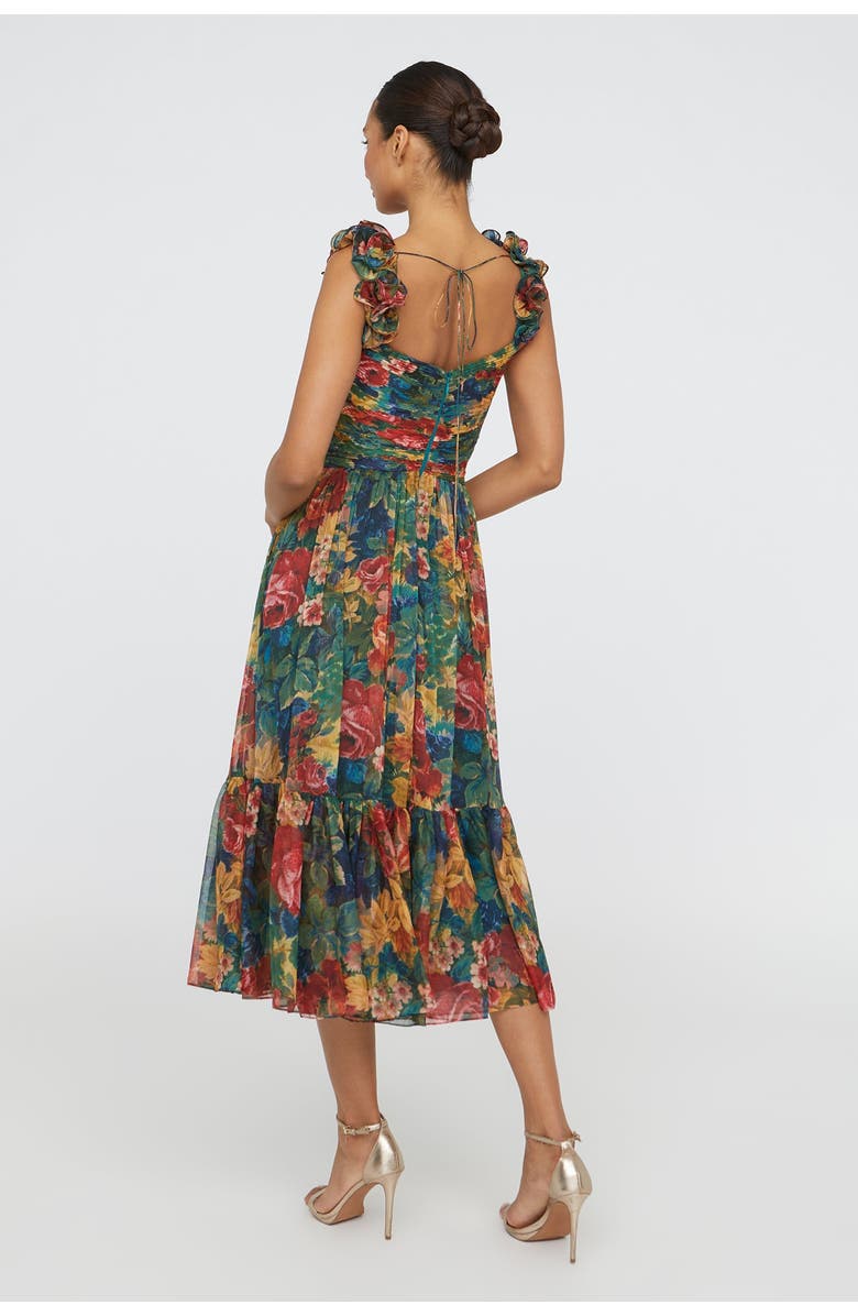 Theia Tate Ruffle Shoulder Dress, Alternate, color, Tapestry Roses