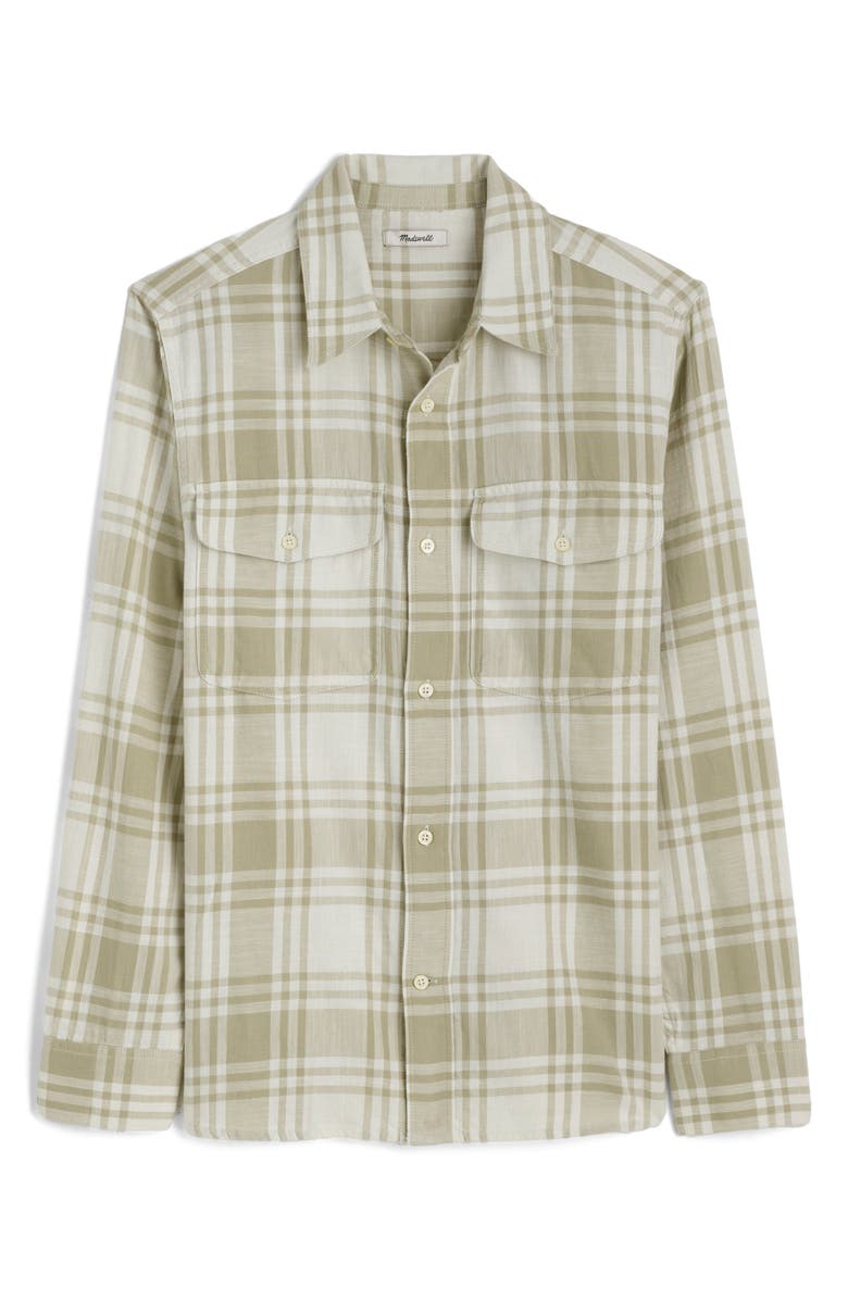 Madewell Plaid Cotton Work Shirt, Alternate, color, Dusty Celadon