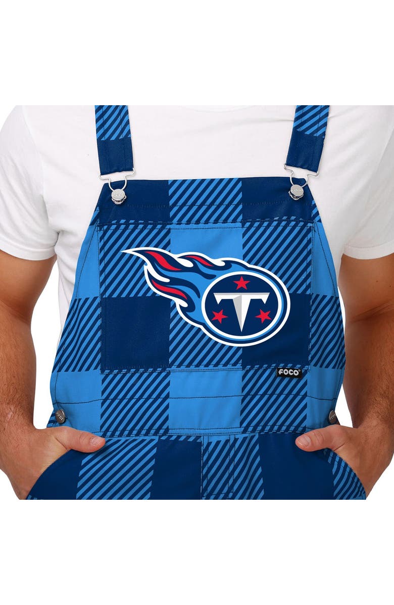 FOCO Men's FOCO Light Blue Tennessee Titans Big Logo Plaid Overalls, Alternate, color, Light Blue