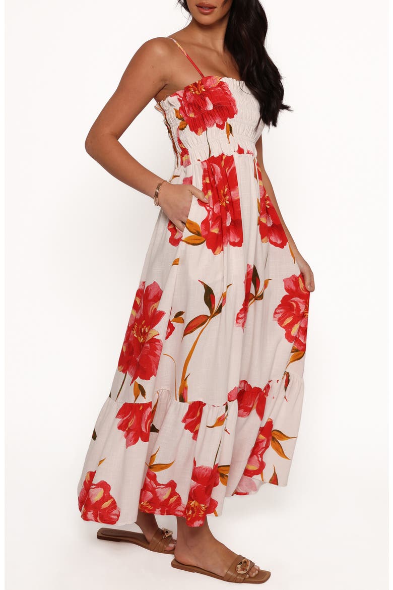 Bridger Floral Print Smocked Tiered Maxi Dress, Alternate, color, SCARLET ROSE