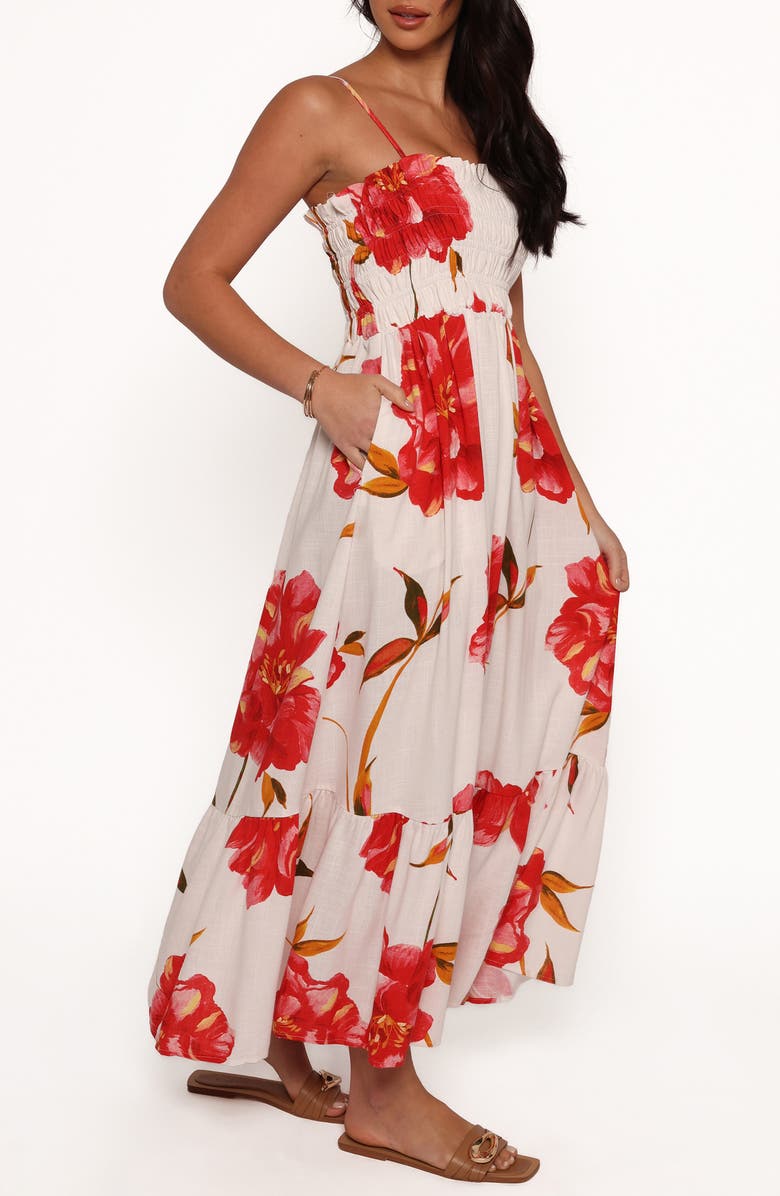 Petal & Pup Bridger Floral Print Smocked Tiered Maxi Dress, Alternate, color, Scarlet Rose