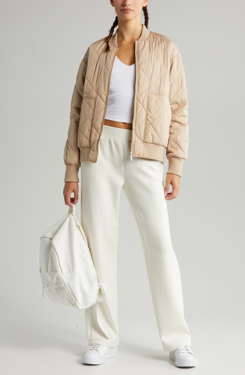 Zella Quilted Zip Bomber Jacket In Tan Taupe