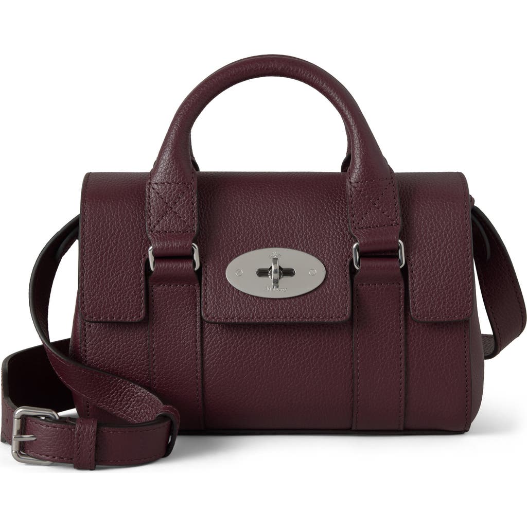 Mulberry Mini Bayswater Grained Leather Handbag In Burgundy