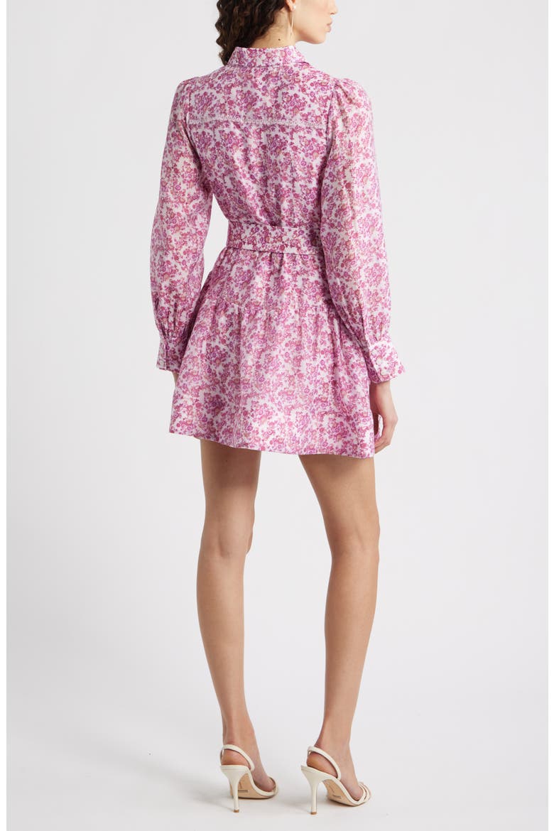 Lace Trim Belted Long Sleeve Mini Shirtdress, Alternate, color, MAGENTA SAVANNAH MEDALLION