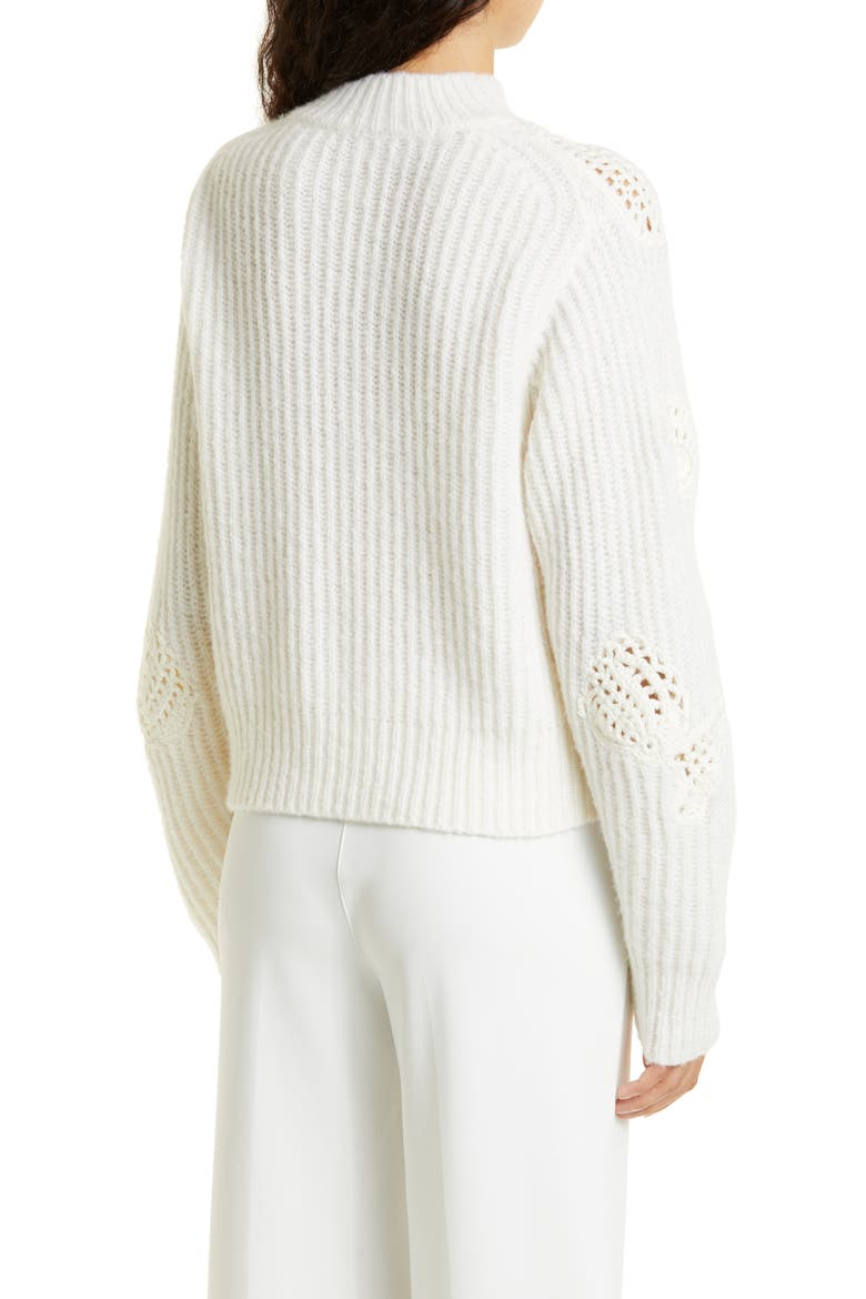 Crochet Shell Accent Rib Sweater, Alternate, color, OFF WHITE