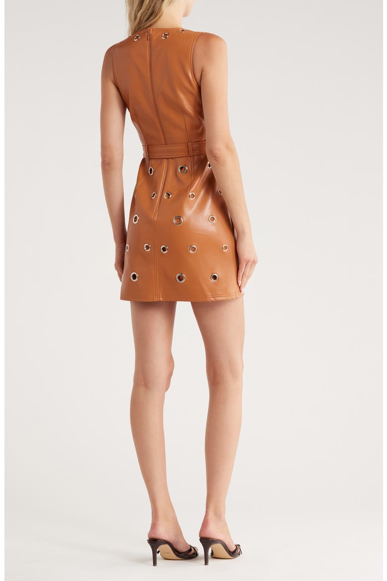 Harriet Grommet Belted Faux Leather Dress, Alternate, color, CHESTNUT BROWN