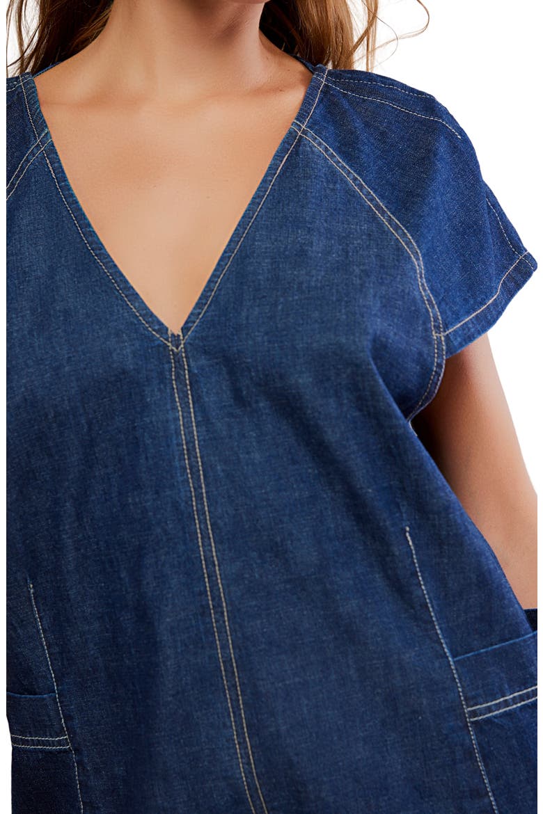 Free Fall Denim Romper, Alternate, color, DEEP BLUE