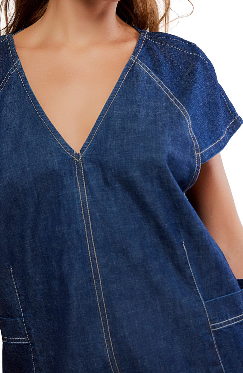 Free People Free Fall Denim Romper, Alternate, color, Deep Blue