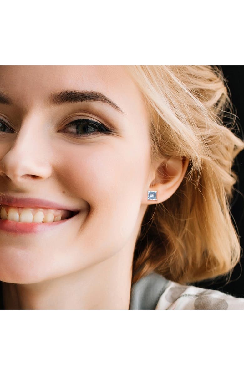 DELMAR Square Cut Sky Blue Topaz Stud Earrings, Alternate, color, Blue