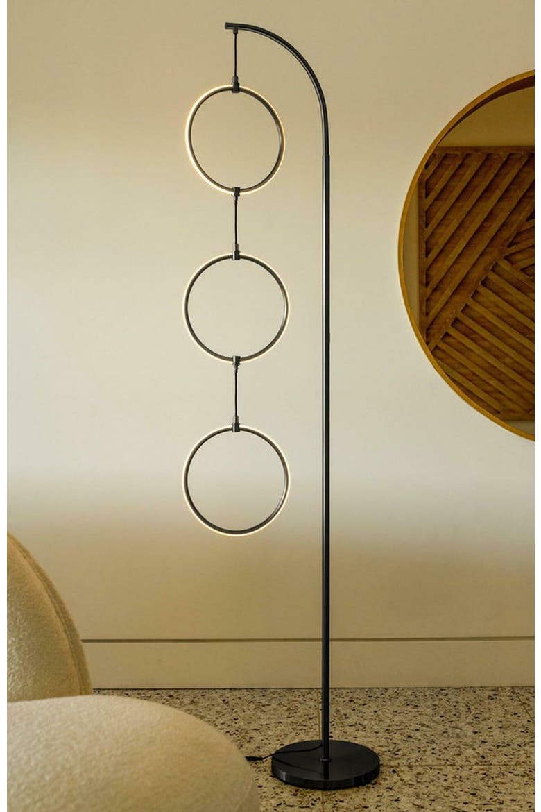 3 Ring Lamp 74" Novelty Halo Integrated LED Floor Lamp with 3-Way Dimming, Alternate, color, Black