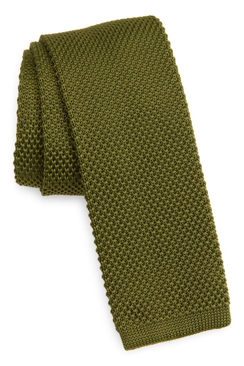 Olive Green Knit Silk Tie, Main, color, OLIVE