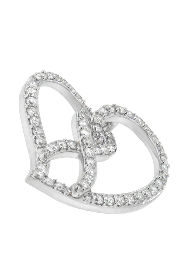 14K White Gold 1.0 Cttw Diamond Awareness Ribbon & Open Heart Pendant Necklace, Alternate, color, White