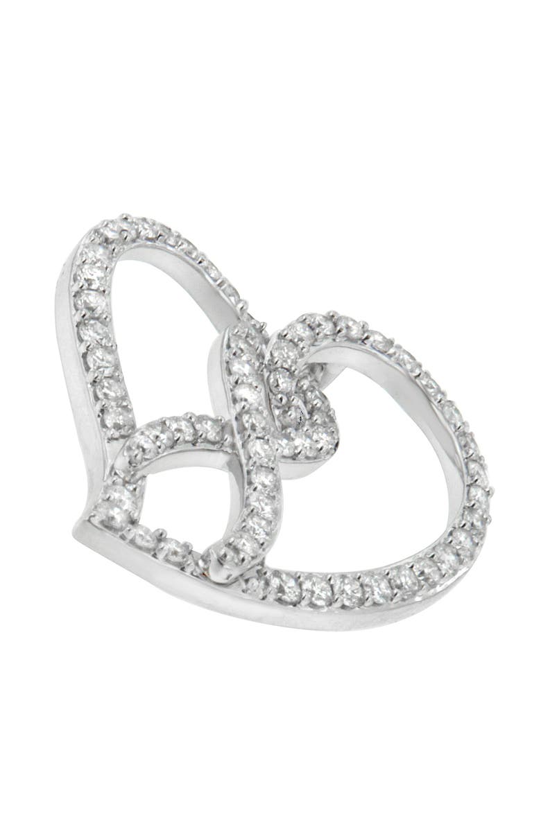 Haus of Brilliance 14K White Gold 1.0 Cttw Diamond Awareness Ribbon & Open Heart Pendant Necklace, Alternate, color, White