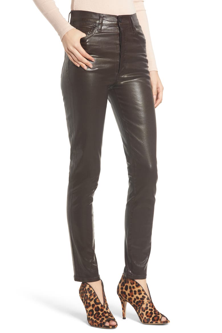 Olivia High Waist Slim Faux Leather Pants, Main, color, RAISIN LEATHERETTE