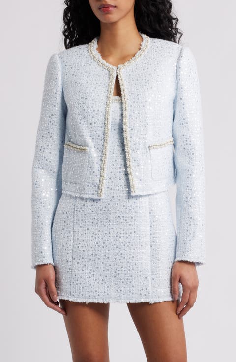 Kelli Sequin Embellished Tweed Crop Jacket