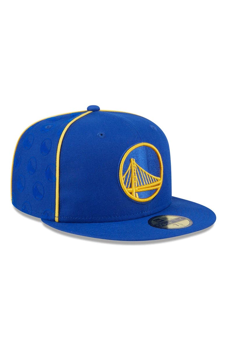 New Era Men's New Era Royal Golden State Warriors Piped & Flocked 59Fifty Fitted Hat, Alternate, color, Royal