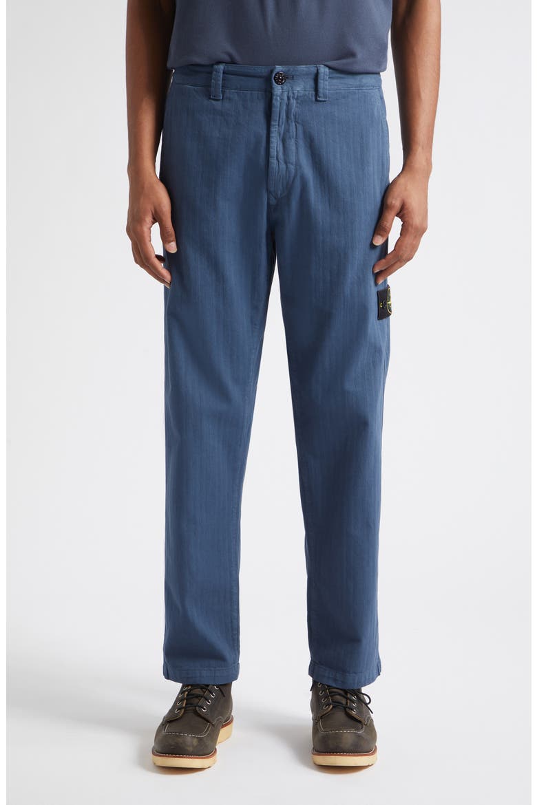 Straight Leg Herringbone Cotton Pants, Main, color, SLATE BLUE