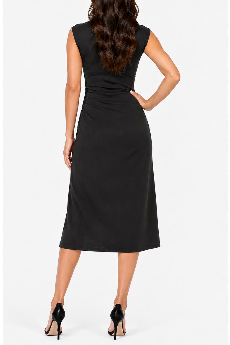 Side Ruched Midi Dress, Alternate, color, BLACK