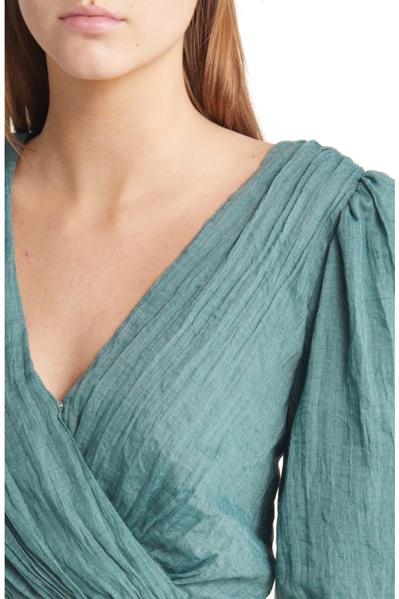 Puff Sleeve Wrap Crop Top, Alternate, color, GREEN