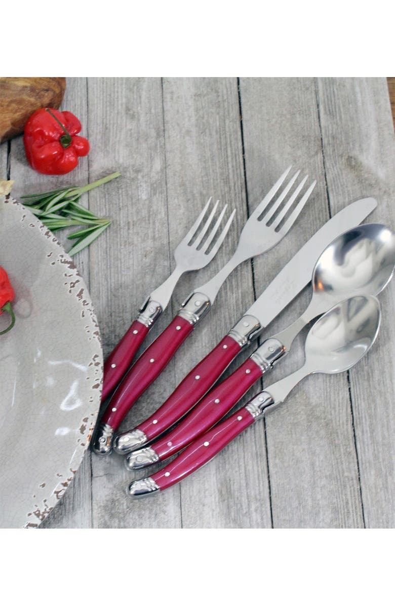 FRENCH HOME Laguiole 20-Piece Stainless Steel Flatware Set - Pearlized Raspberry, Alternate, color, 