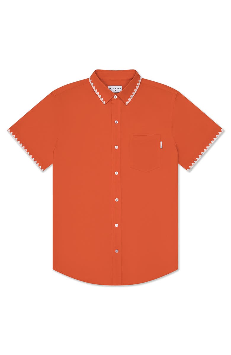 MAVRANS Weekend Crochet Trim Short Sleeve Button-Up Shirt, Main, color, Orange