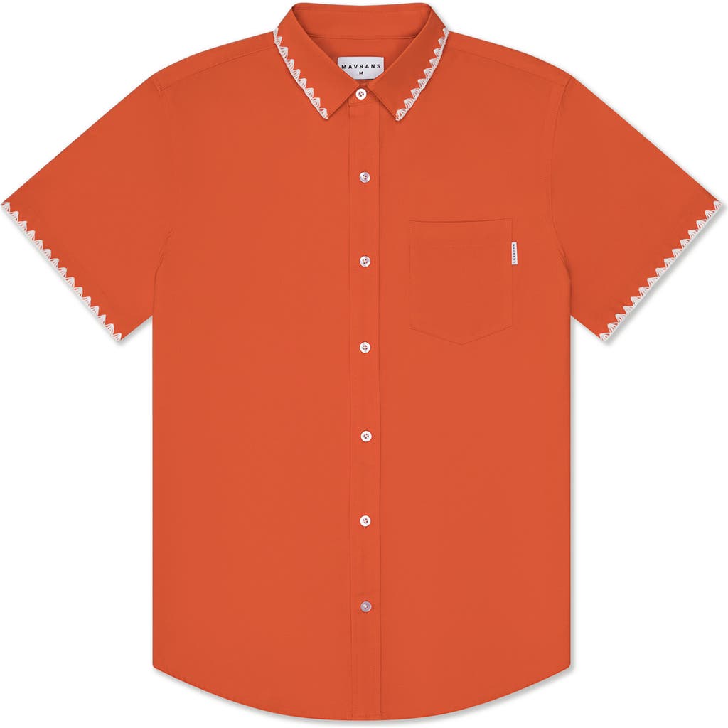 Shop Mavrans Weekend Crochet Trim Short Sleeve Button-up Shirt In Orange